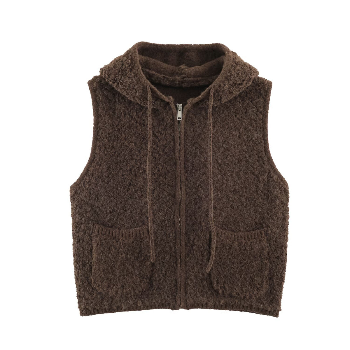 Women's Teddy Fleece Vest with Hood, Zipper and Patch Pockets EVA-US