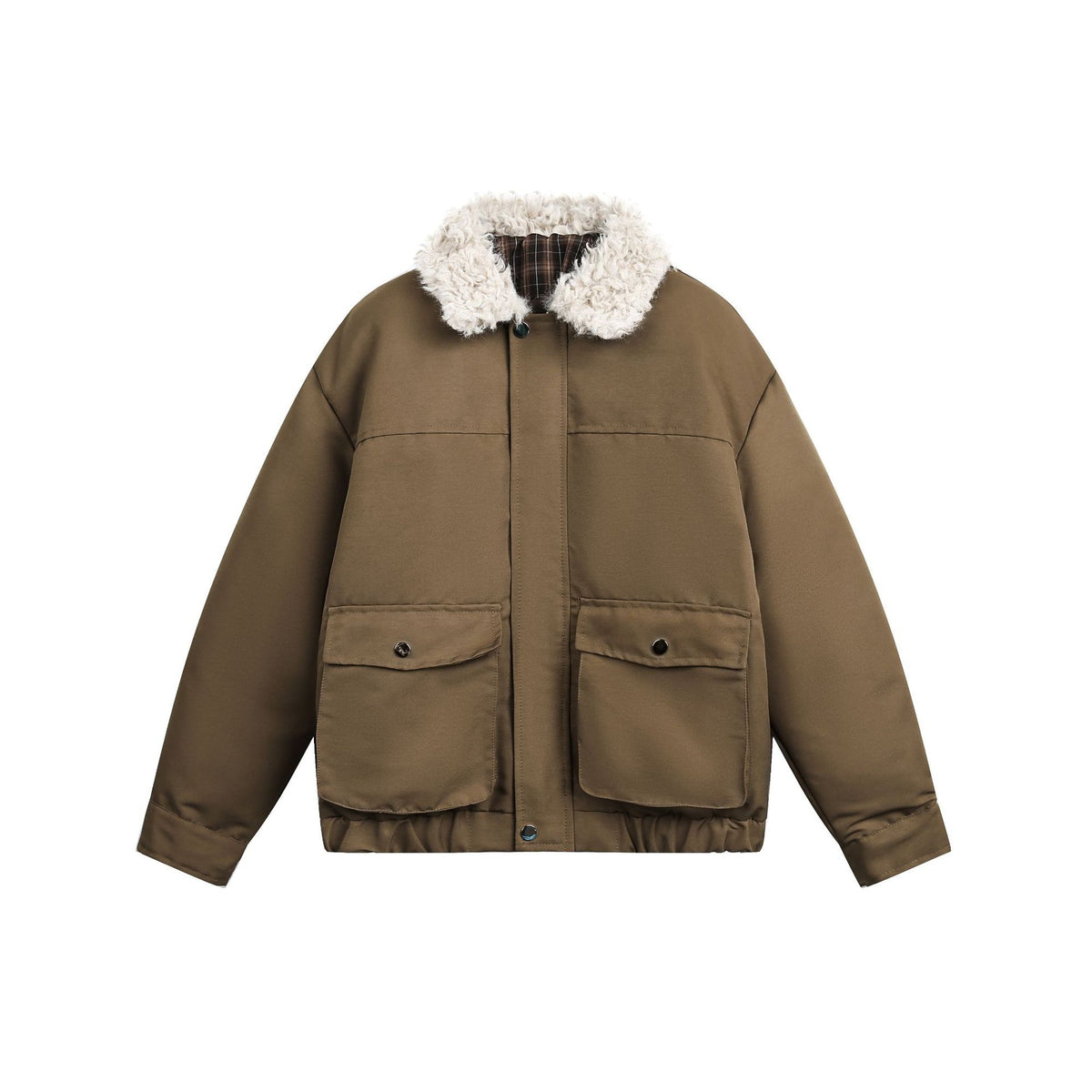 Men's short jacket in field look with voluminous teddy fold-down collar EVA-US
