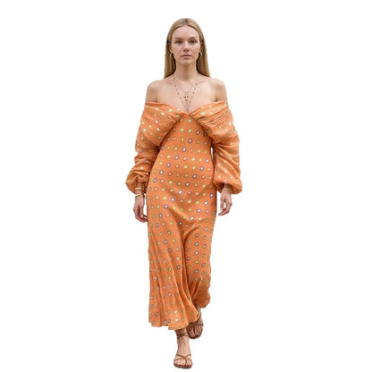 Women Elegant Off-Shoulder Maxi Dress with Twisted Front and Balloon Sleeves EVA-US