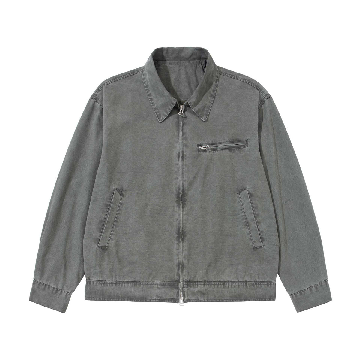 Men's Short Blouson in Vintage-Washed Canvas with Two-Way Zipper EVA-US
