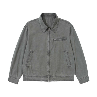 Men's Short Blouson in Vintage-Washed Canvas with Two-Way Zipper EVA-US