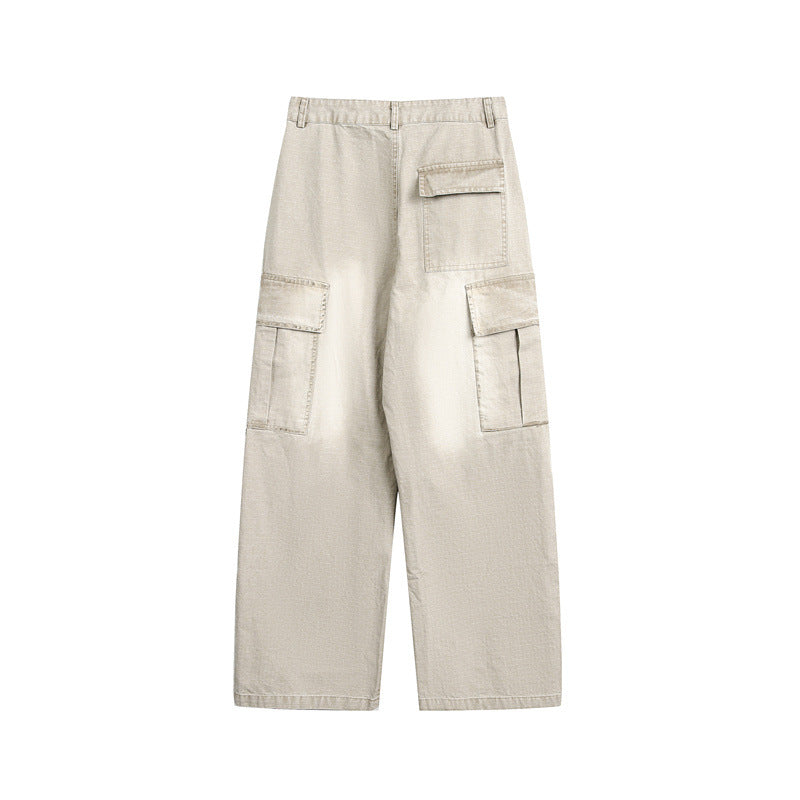 Unisex Loose-fit Cargo Canvas Pants with multifunctional flap pockets and Used Finish EVA-US