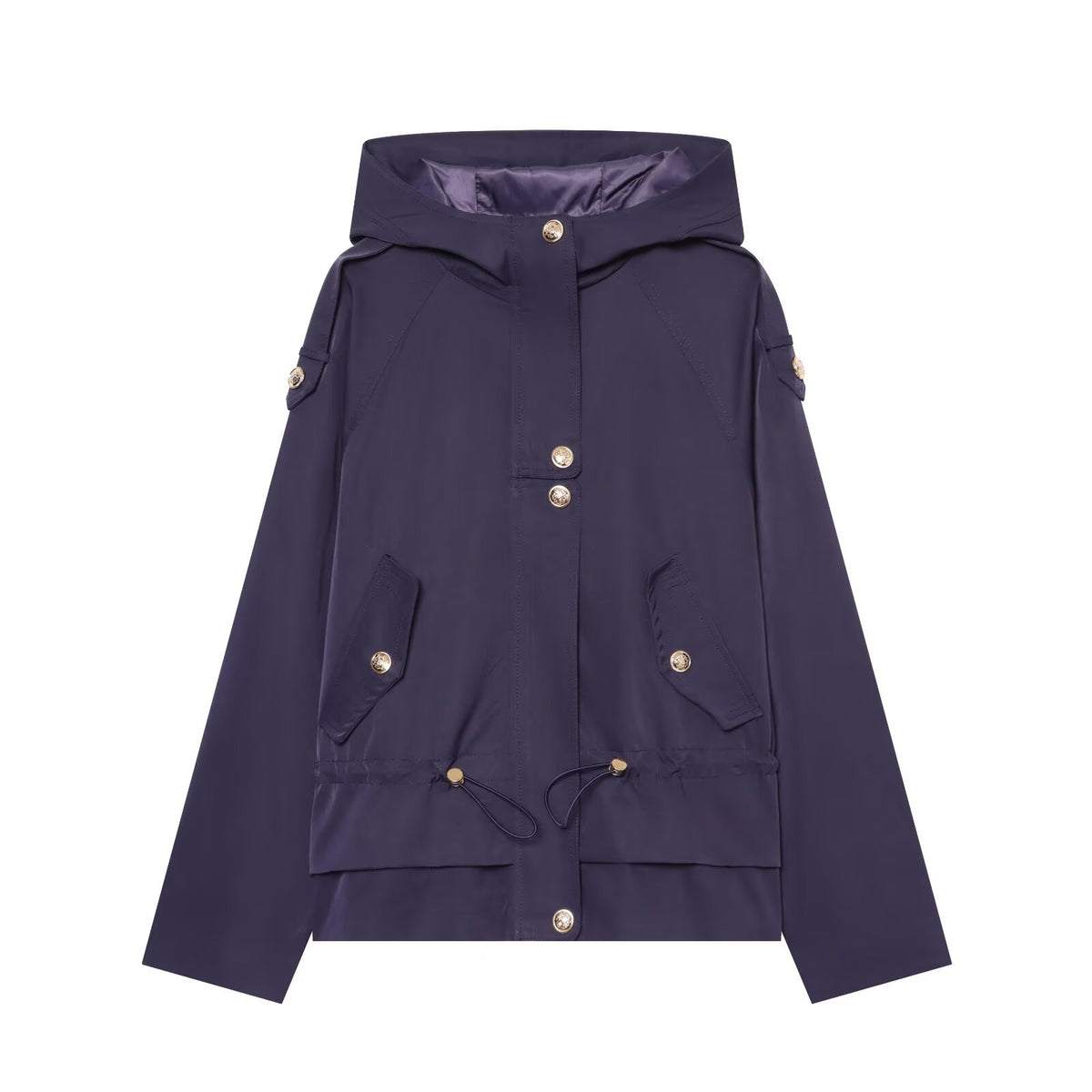 Women's short parka with hood, drawstring waist and flap pockets EVA-US