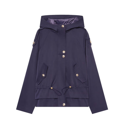 Women's short parka with hood, drawstring waist and flap pockets EVA-US