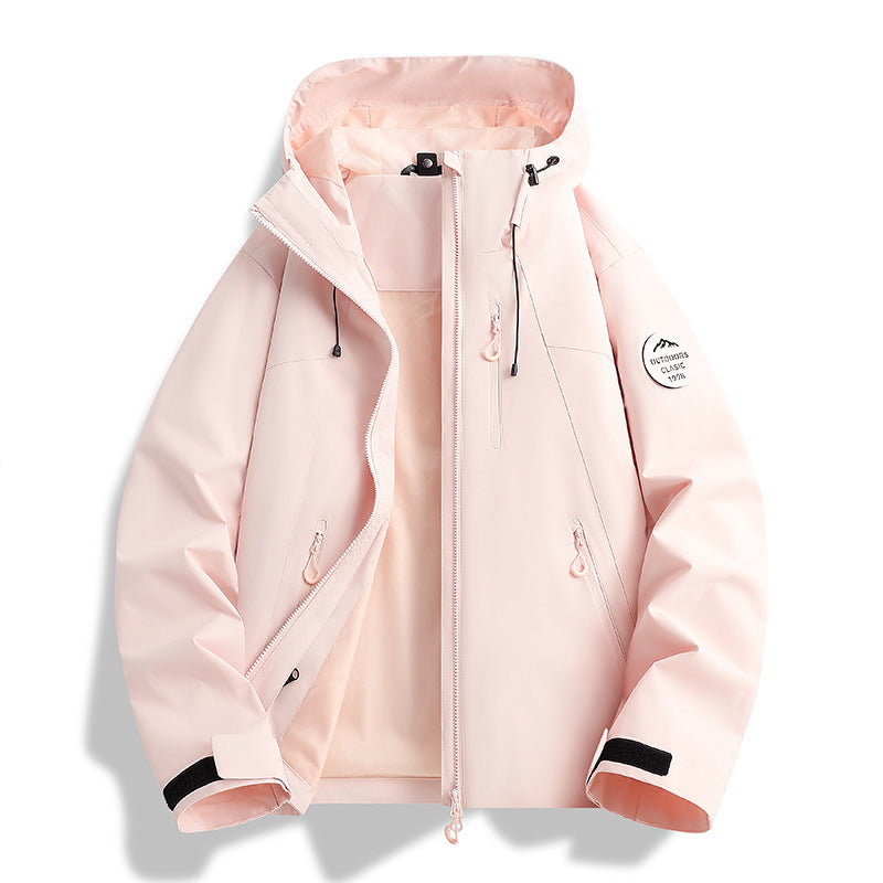 Women Lightweight Waterproof Hooded Jacket with Teddy Charm and Concealed Zipper Pockets EVA-US