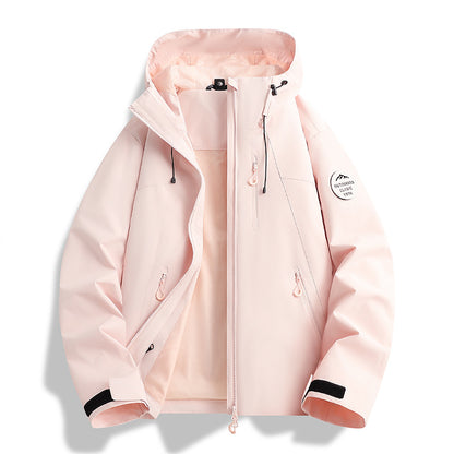 Women Lightweight Waterproof Hooded Jacket with Teddy Charm and Concealed Zipper Pockets EVA-US