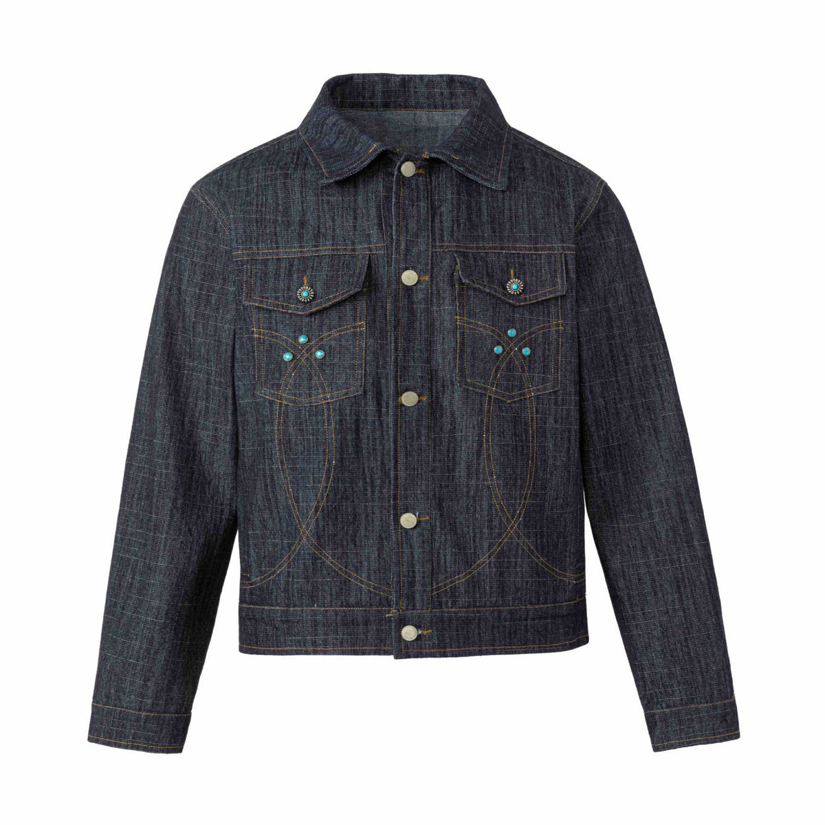 Women's denim jacket with decorative studs and precise decorative seams EVA-US