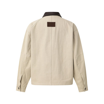 Men's short jacket in field style with cord utility pockets and contrasting leather collar EVA-US
