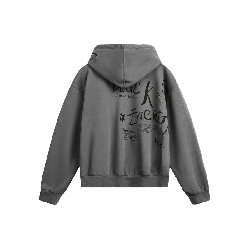 Unisex hooded zip jacket in boxy cut with large portrait print EVA-US
