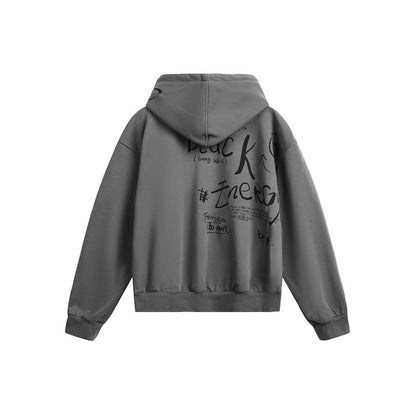 Unisex hooded zip jacket in boxy cut with large portrait print EVA-US