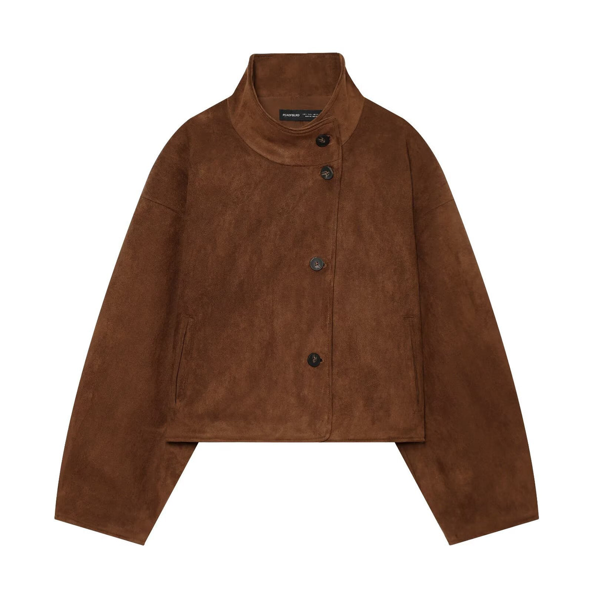 Women's Boxy Short Jacket in Suede Look with High Stand-up Collar EVA-US