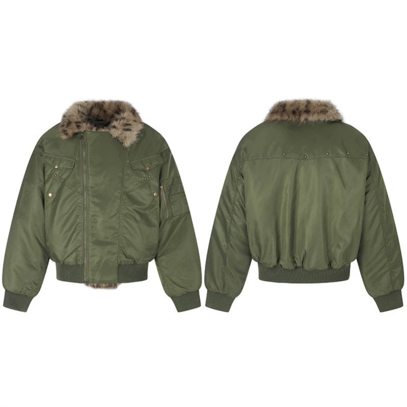 Women's padded bomber jacket with faux fur collar and utility details EVA-US