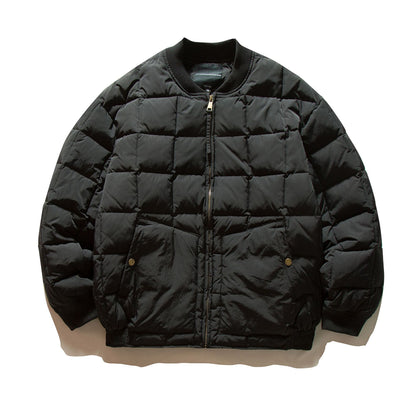 Men's Boxy Quilted Bomber Jacket with Cubic Padding and Ribbed Collar EVA-US