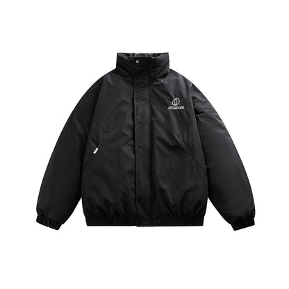 Unisex Boxy padded short jacket with stand-up collar and concealed button placket EVA-US