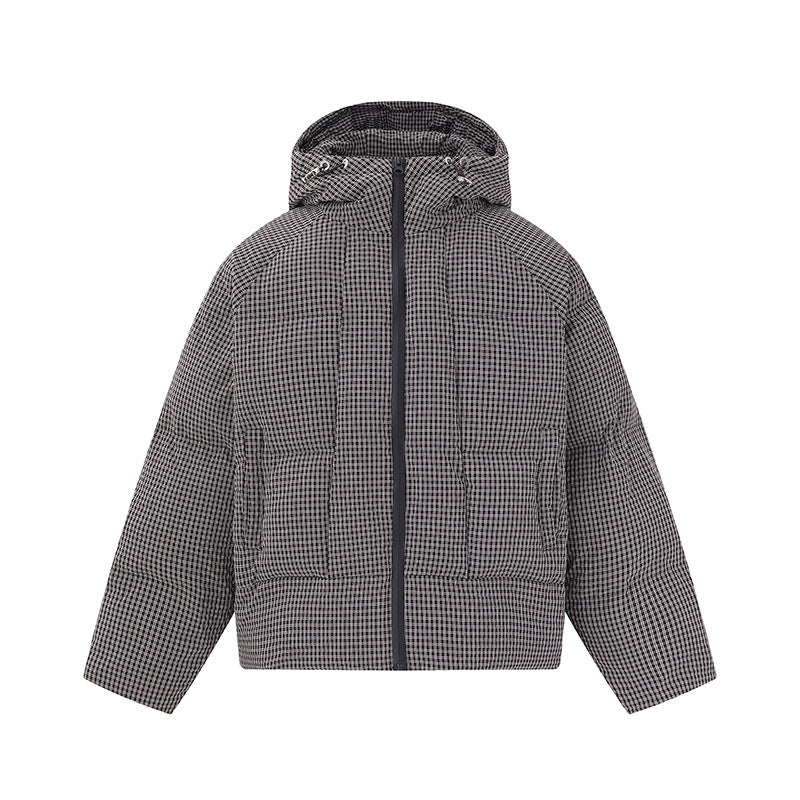Unisex short-cut padded hoodie with fine check quilting EVA-US
