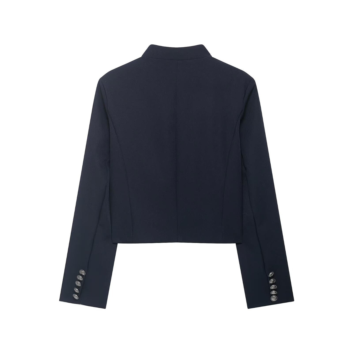 Women Short Military-Inspired Wool Blend Blazer with Stand-Up Collar and Decorative Cord Detail EVA-US