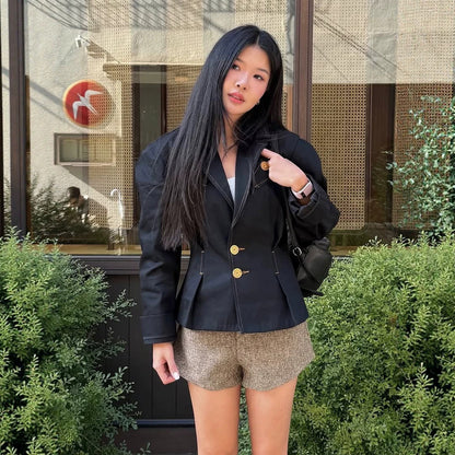 Women's Tailored Blazer with Decorative Stitching and Golden Decorative Buttons EVA-US