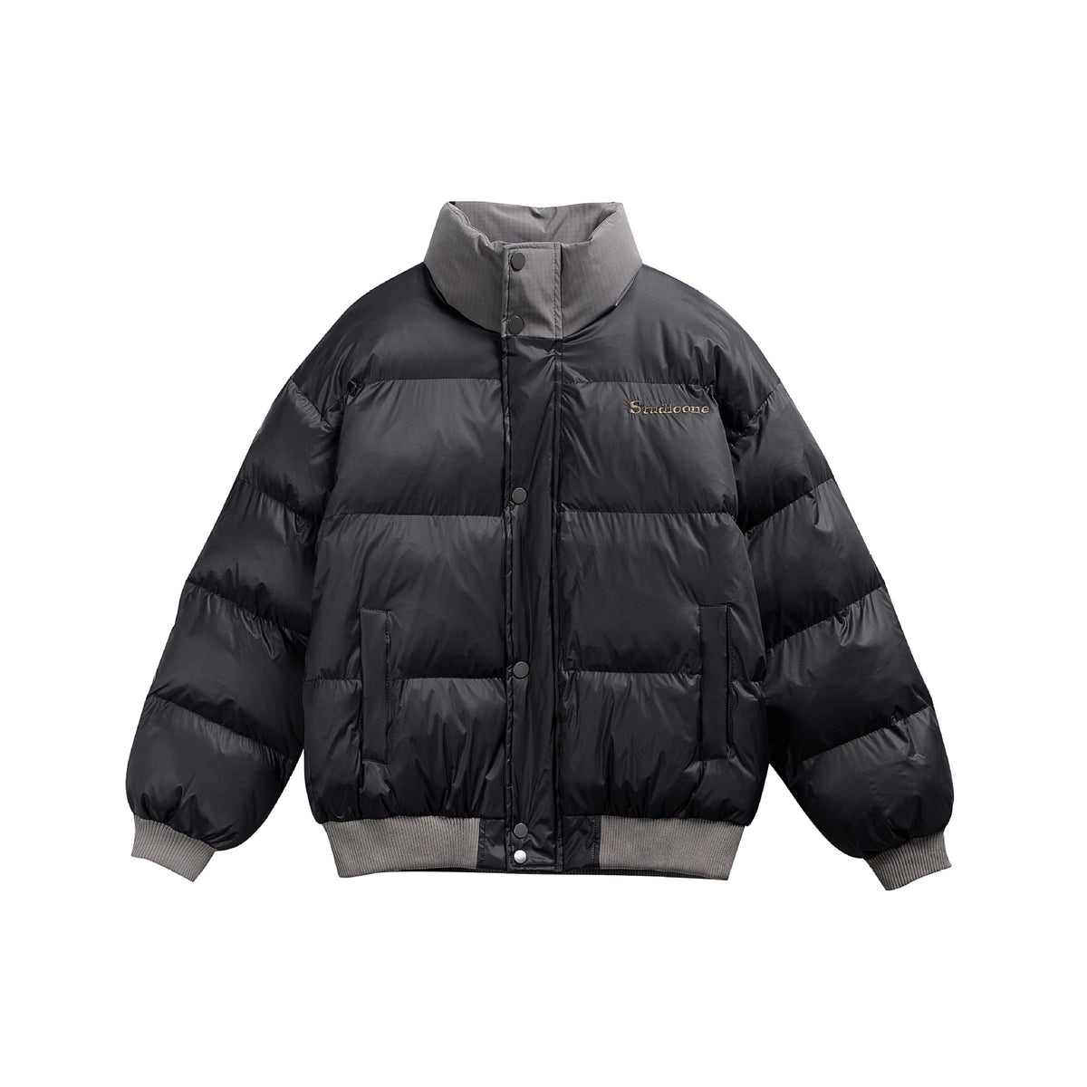 Unisex Short Cut Ultrathin Down Look Puffer with High Standing Collar and Ribbed Cuff EVA-US
