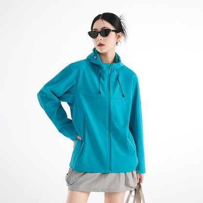 Women's Breathable Softshell Rain Jacket with Hood, Windproof and Minimalist Tech Look EVA-US