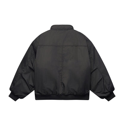 Unisex Boxy-Flight Jacket in Oversize Cut with Quilted Stand Collar Lining and Ribbed Cuffs EVA-US