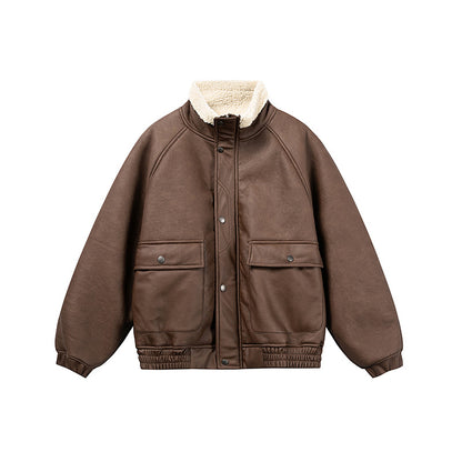Men's short-cut velour blouson with sherpa collar and utility patch pockets EVA-US