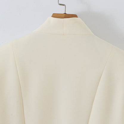 Women's Tailored Peplum Blazer with Stand Collar and Decorative Button Placket EVA-US