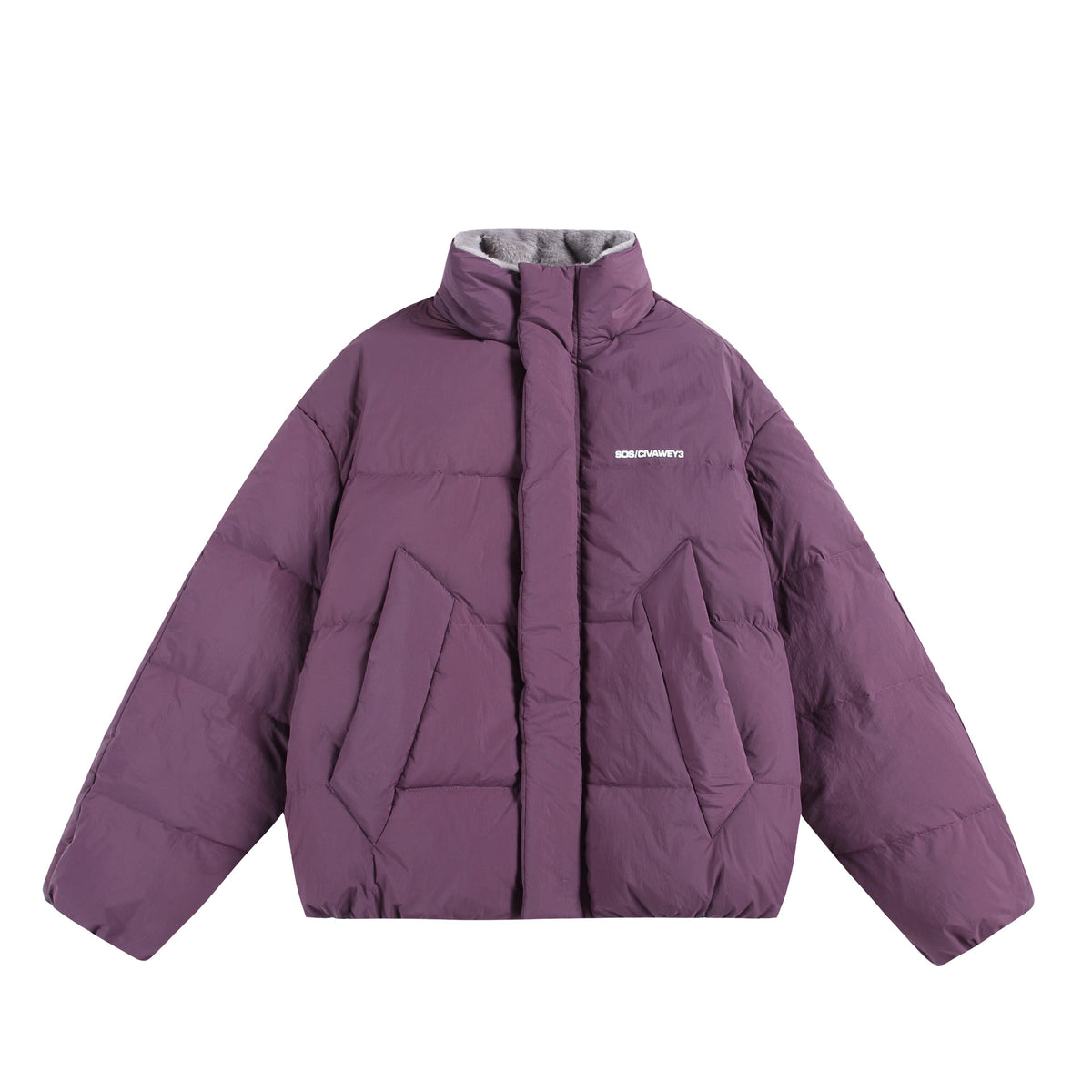 Ladies Oversized Padded Jacket with High Plush Collar and Wind Protection Placket EVA-US