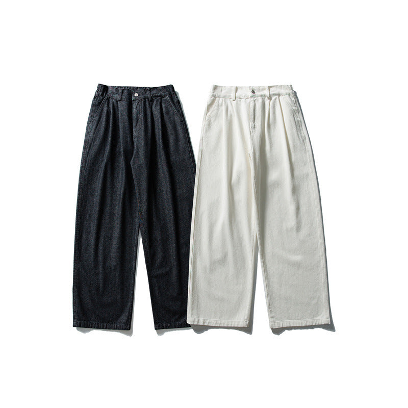 Ladies high-waisted wide pleated trousers made of cotton blend with straight leg EVA-US