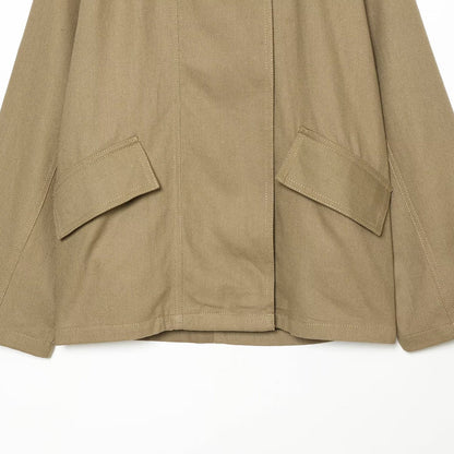 Women's Short Oversized Cape Trench Coat with High Funnel Collar and Utility Patch Pockets EVA-US