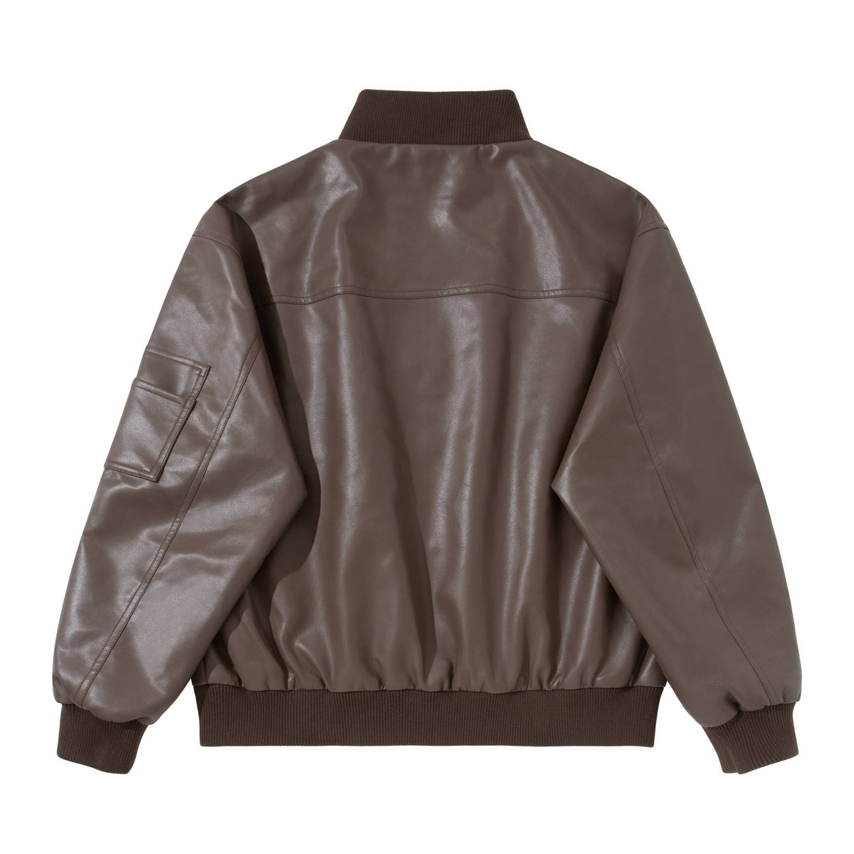 Men's faux leather bomber jacket in boxy cut with high ribbed collar and sleeve utility pocket EVA-US