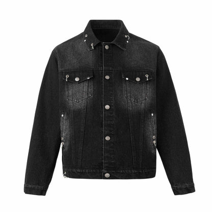 Men's denim jacket with eyelet details, utility seams, and adjustable hem EVA-US