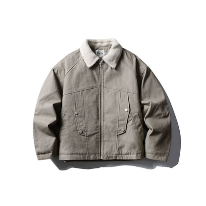 Unisex Short Canvas Field Blouson with Teddy Collar and Two-Way Zipper EVA-US