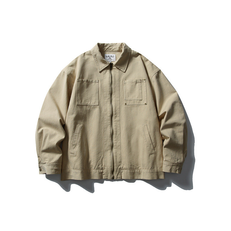 Unisex Kastig cut canvas workwear jacket with full zipper and patch chest pockets EVA-US