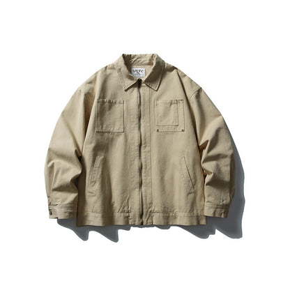 Unisex Kastig cut canvas workwear jacket with full zipper and patch chest pockets EVA-US