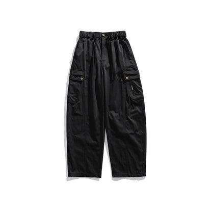 Men's cargo pants with elastic waistband, drawstring, and multiple utility pockets EVA-US