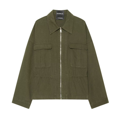 Women's Cropped Field Jacket with full-length zipper, flap pockets, and drawstring waist EVA-US