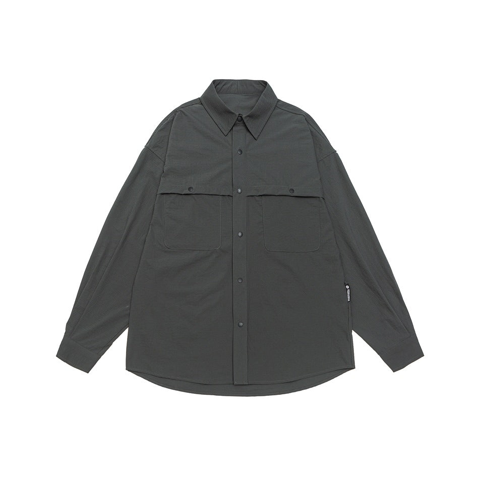Unisex Loose-fitting shirt jacket in utility style with snap button placket EVA-US
