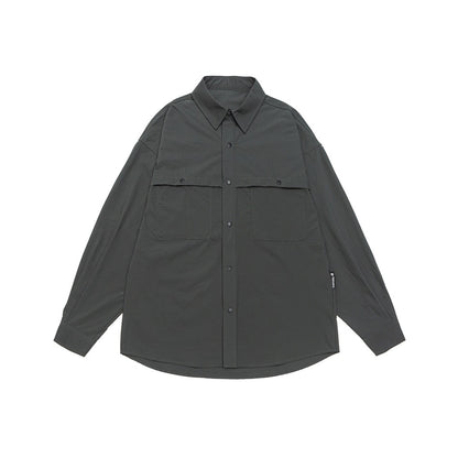 Unisex Loose-fitting shirt jacket in utility style with snap button placket EVA-US