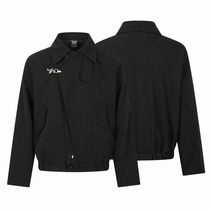 Ladies short blouson in overshirt style with distinctive shirt collar and metal hook closure EVA-US