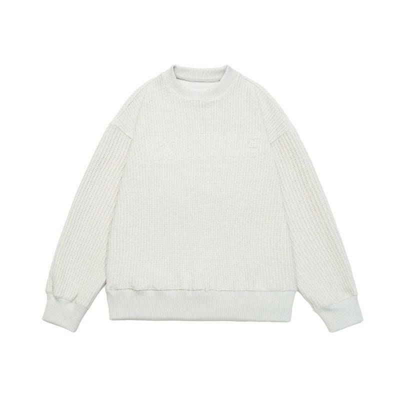 Unisex Boxy Knit Sweater with chunky ribbed texture and round neck EVA-US