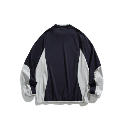 Unisex Oversized Windbreaker Pullover with Stand-up Collar and Contrast Panels EVA-US