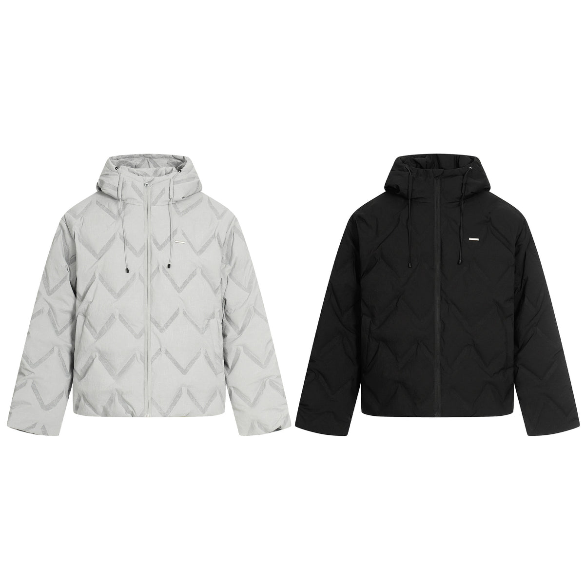 Women's short padded hooded jacket with reflective chevron quilting EVA-US