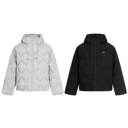 Women's short padded hooded jacket with reflective chevron quilting EVA-US