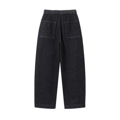 Women's loose cropped denim pants with elastic waistband, drawstring and side pockets EVA-US
