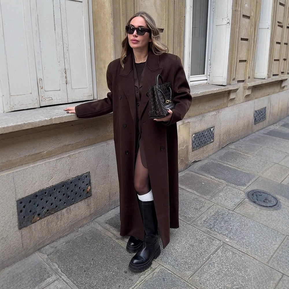 Women's Oversize Wool Blend Coat with Extended Cocoon Cut and Double-Breasted EVA-US
