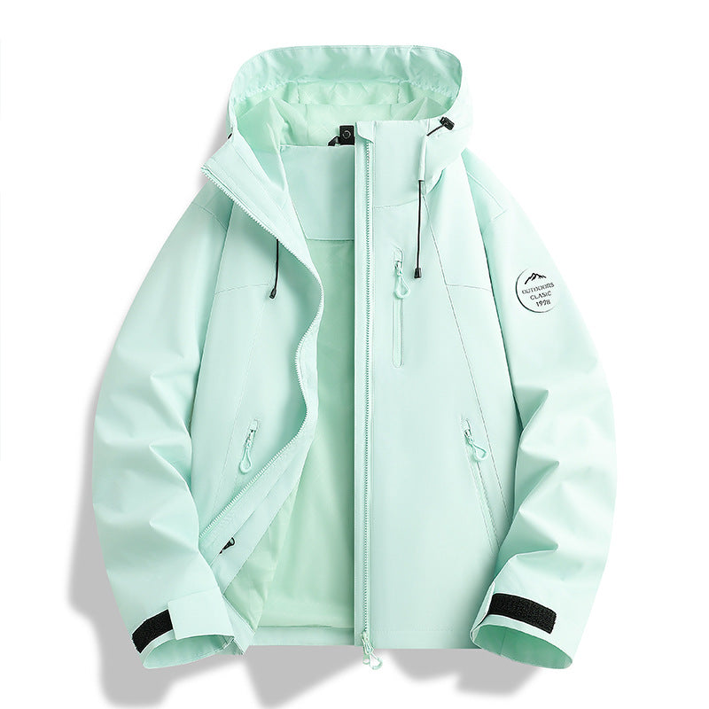 Women Lightweight Waterproof Hooded Jacket with Teddy Charm and Concealed Zipper Pockets EVA-US
