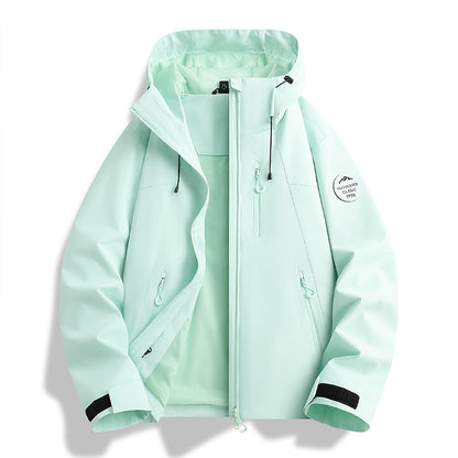 Women Lightweight Waterproof Hooded Jacket with Teddy Charm and Concealed Zipper Pockets EVA-US