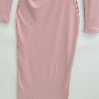 Women's Fitted Midi Dress with Side Ruching and Double Neckline EVA-US