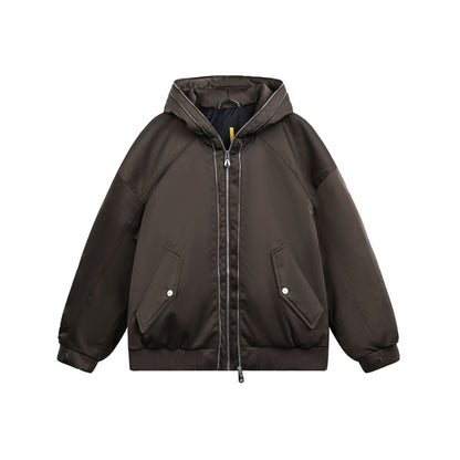 Men's Padded Oversized Bomber Jacket with Hood and Double Zipper EVA-US