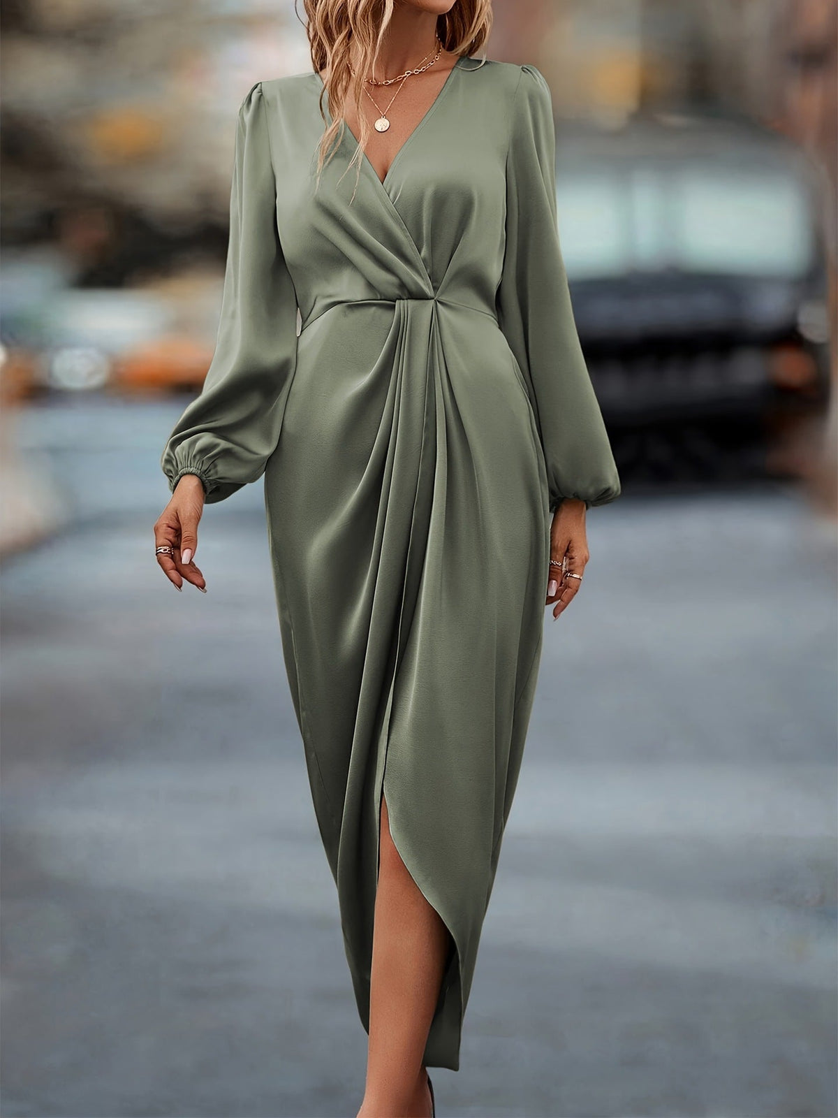 Elegant wrap dress women midi